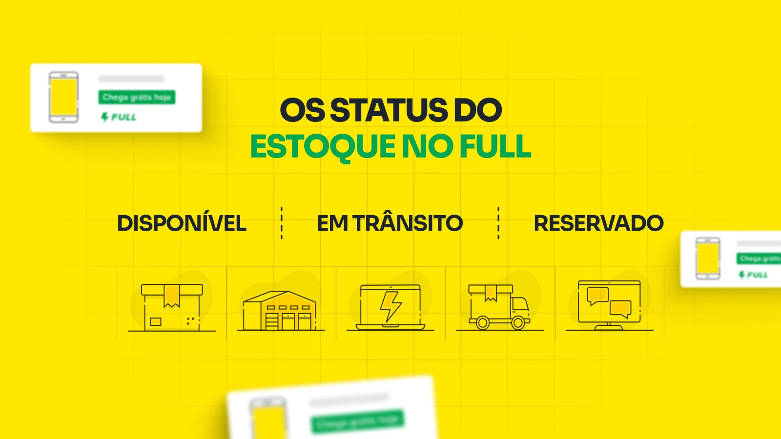 Os status do estoque no Full do Mercado Livre: disponível, em trânsito e reservado