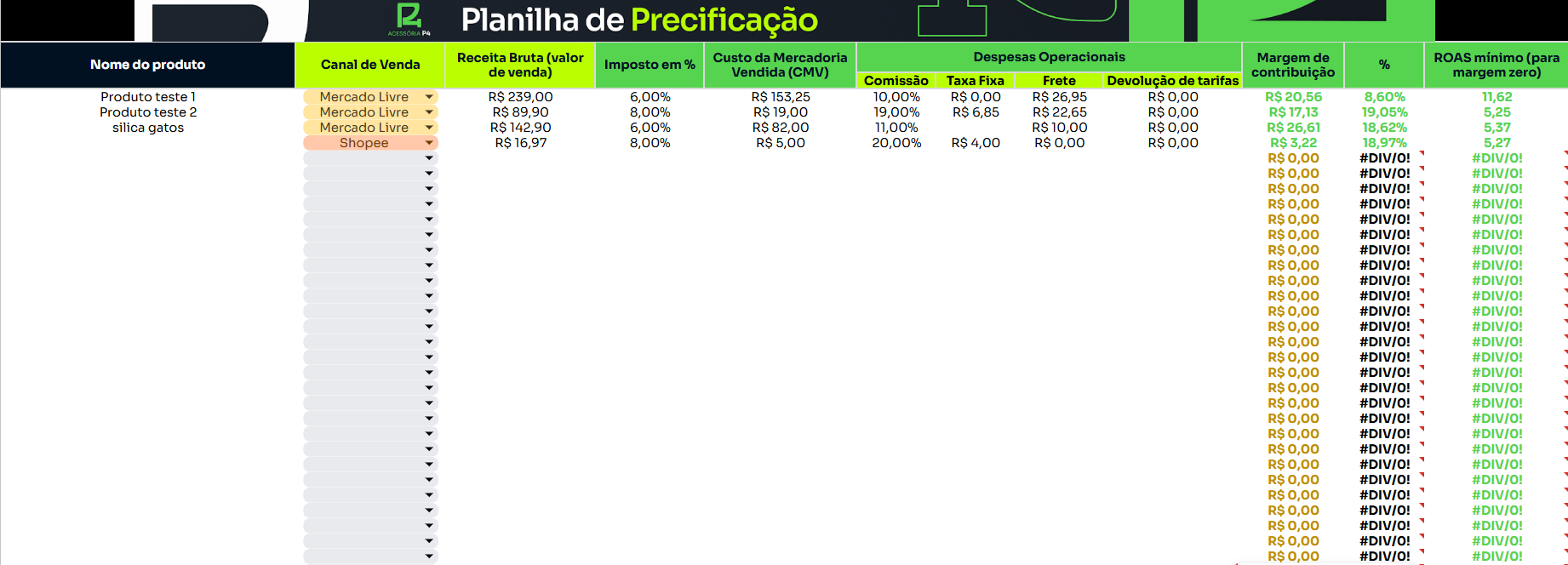 Planilha de Precificação